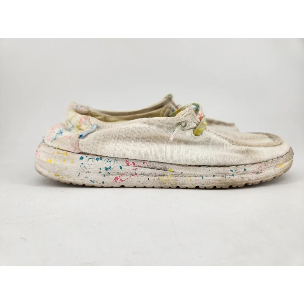 Hey Dude Wendy Youth Sugar Vibe Loafers Size Y3-L4 White Multi Color Splatter